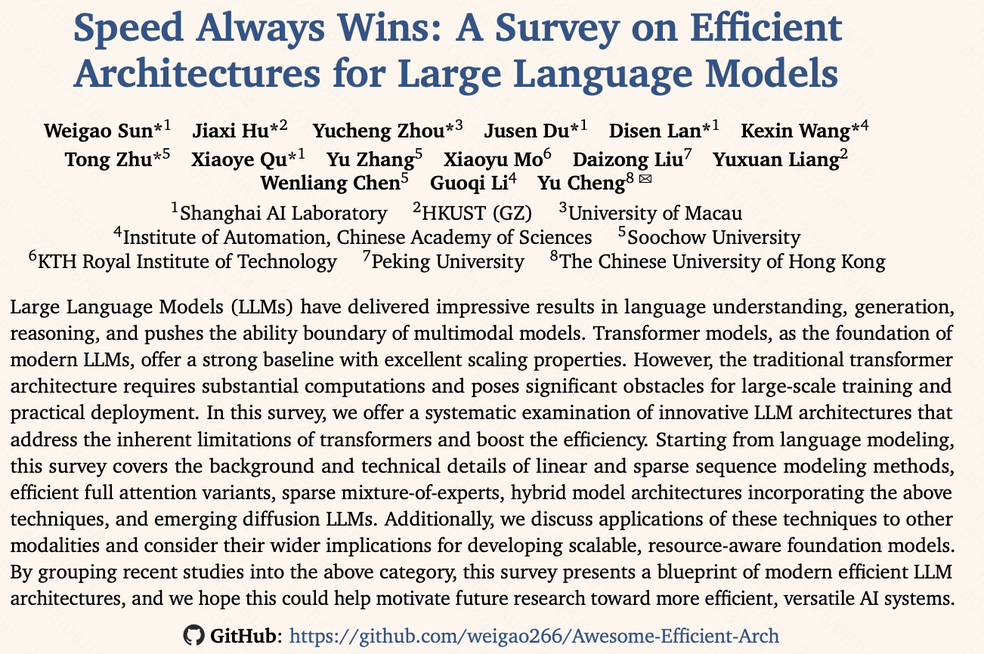 Speed Always Wins: A Survey on Efficient Architectures for Large Language Models