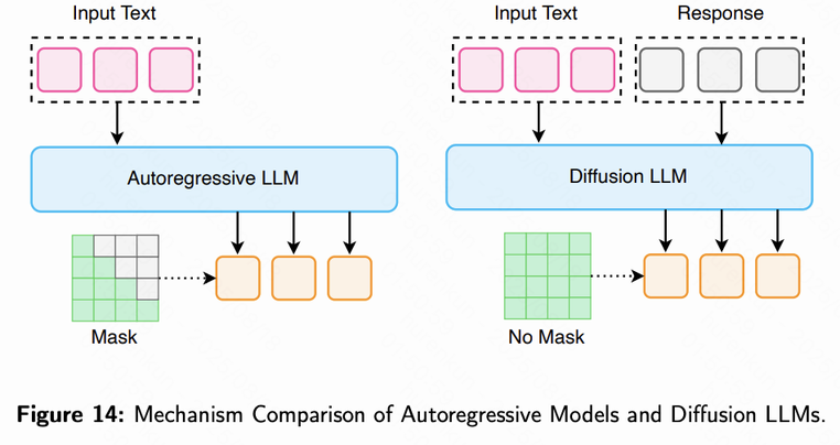 Mechanism Comparison of Autoregressive Models and Diffusion LLMs
